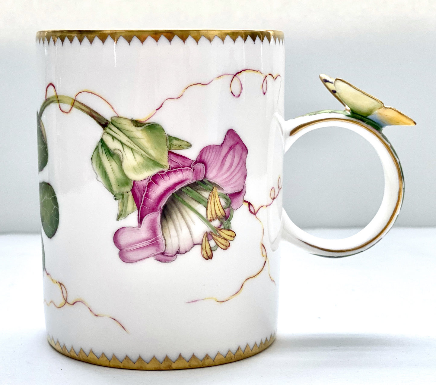 ZE110 - Pink Flower Butterfly Handle Mug