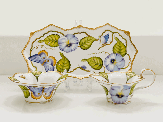 ZE01 - Pansy 3 Pc. Creamer and Sugar with Tray